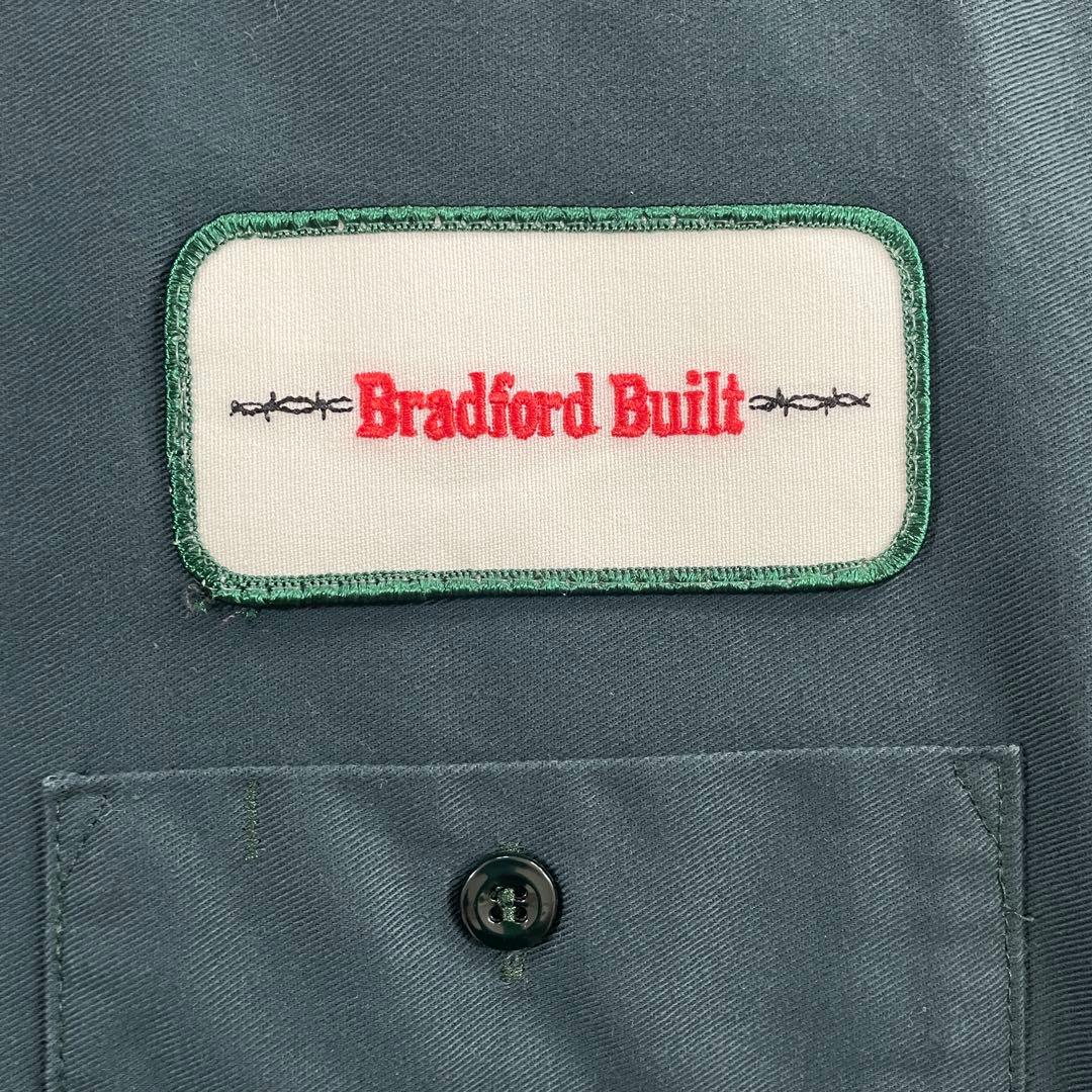 【美品】UniFirst 長袖ワークシャツ ワッペン刺繍17.5-02 緑