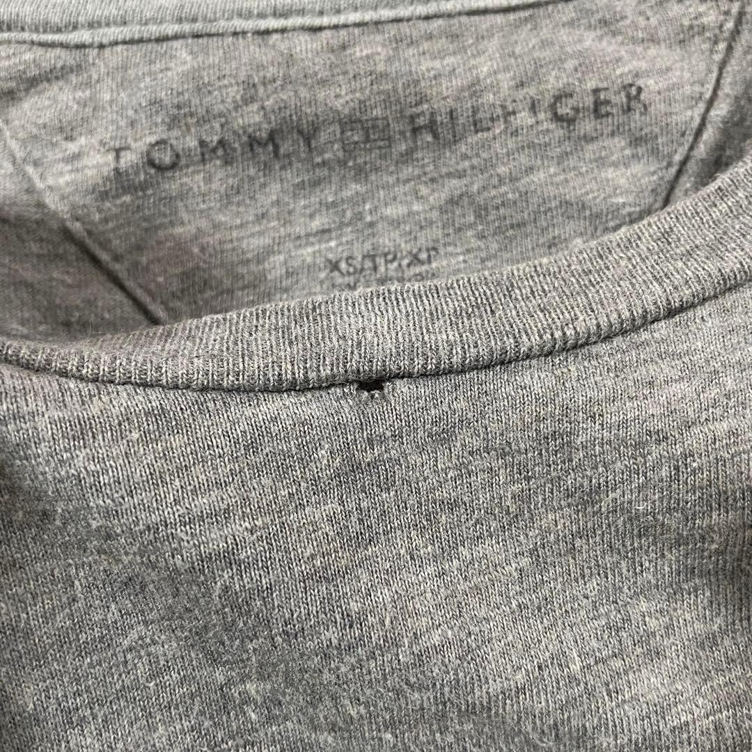 古着 TOMMY HILFIGER 長袖Tシャツ ロゴ刺繍 XS グレー