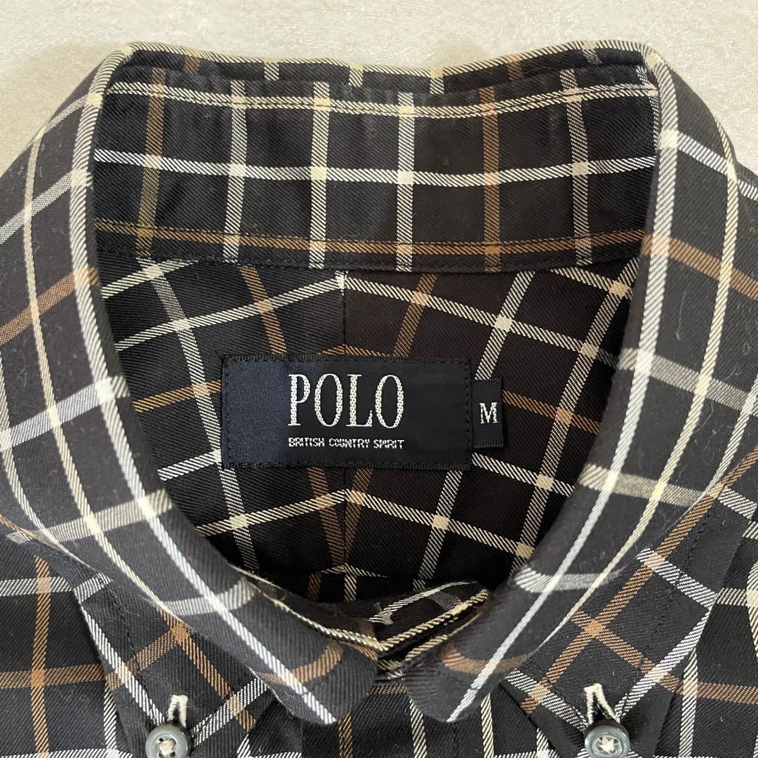 【美品】POLO BCS 長袖シャツ サイズM ブラック チェック柄
