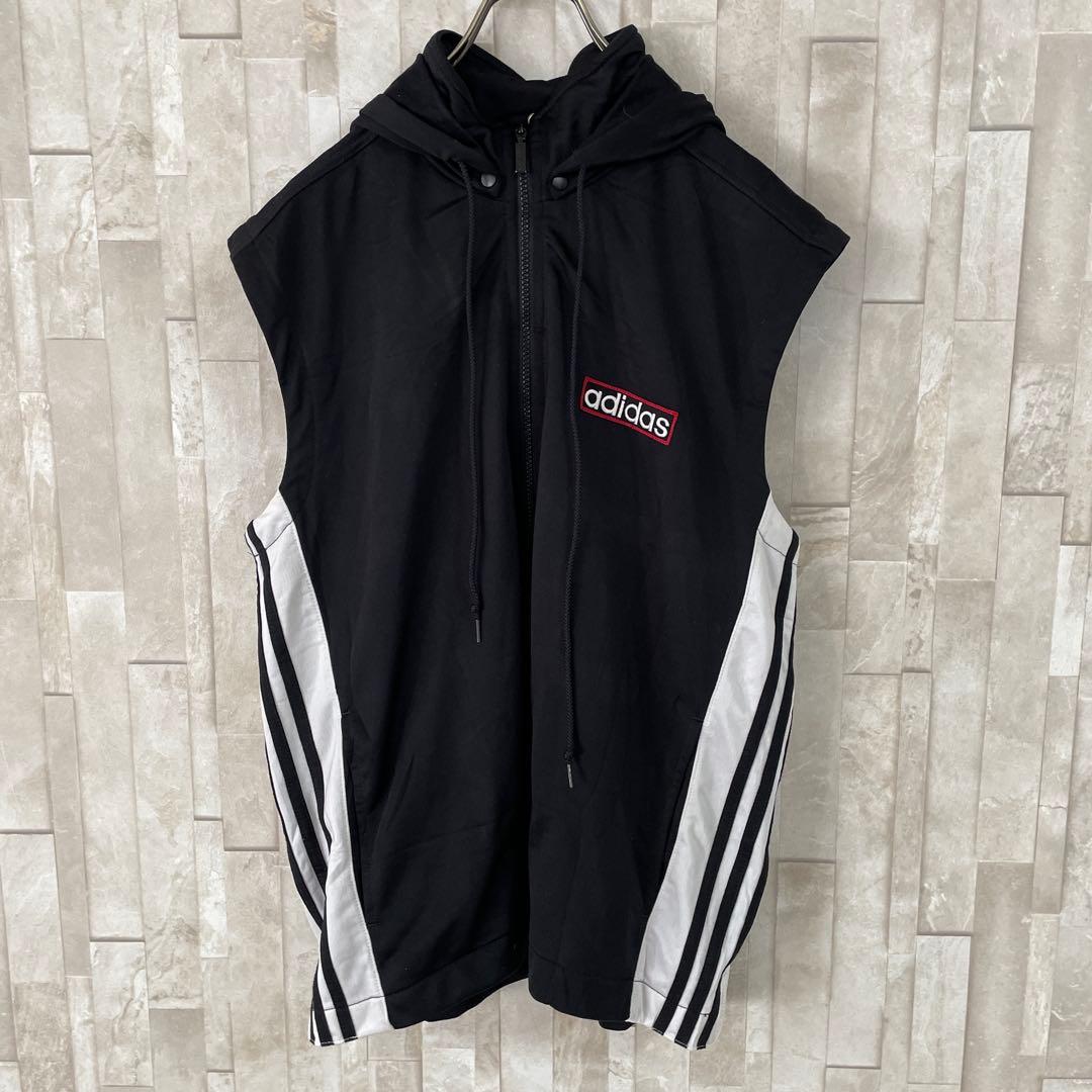 古着 adidas Originals ノースリーブベスト フード付 S 黒色