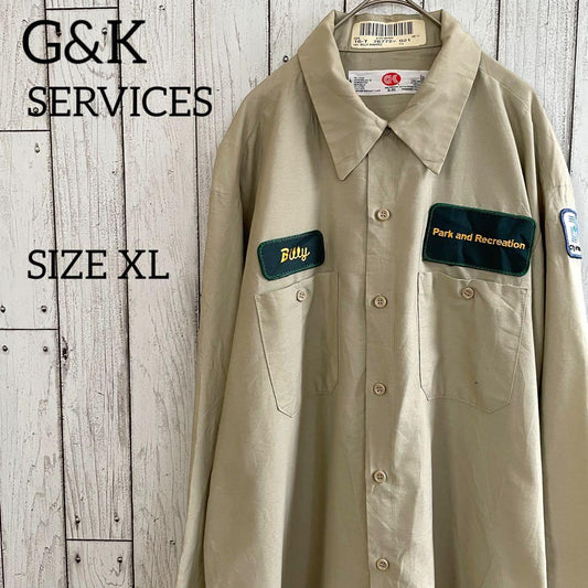 G&K SERVICES 長袖ワークシャツ XLサイズ ブラウン