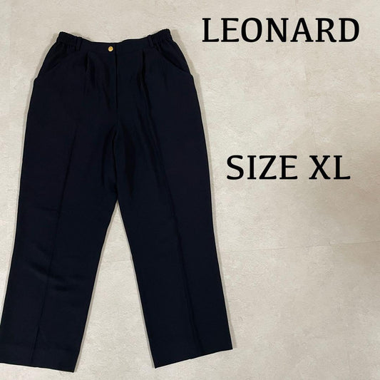【美品】LEONARD パンツ ロゴ刺繍 日本製 サイズXL ブラック