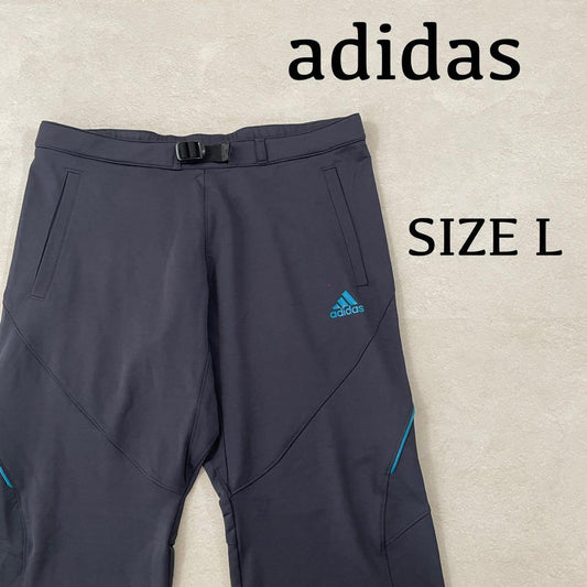 古着 adidas トラックパンツ CLIMA365 ベルト付き ネイビー L