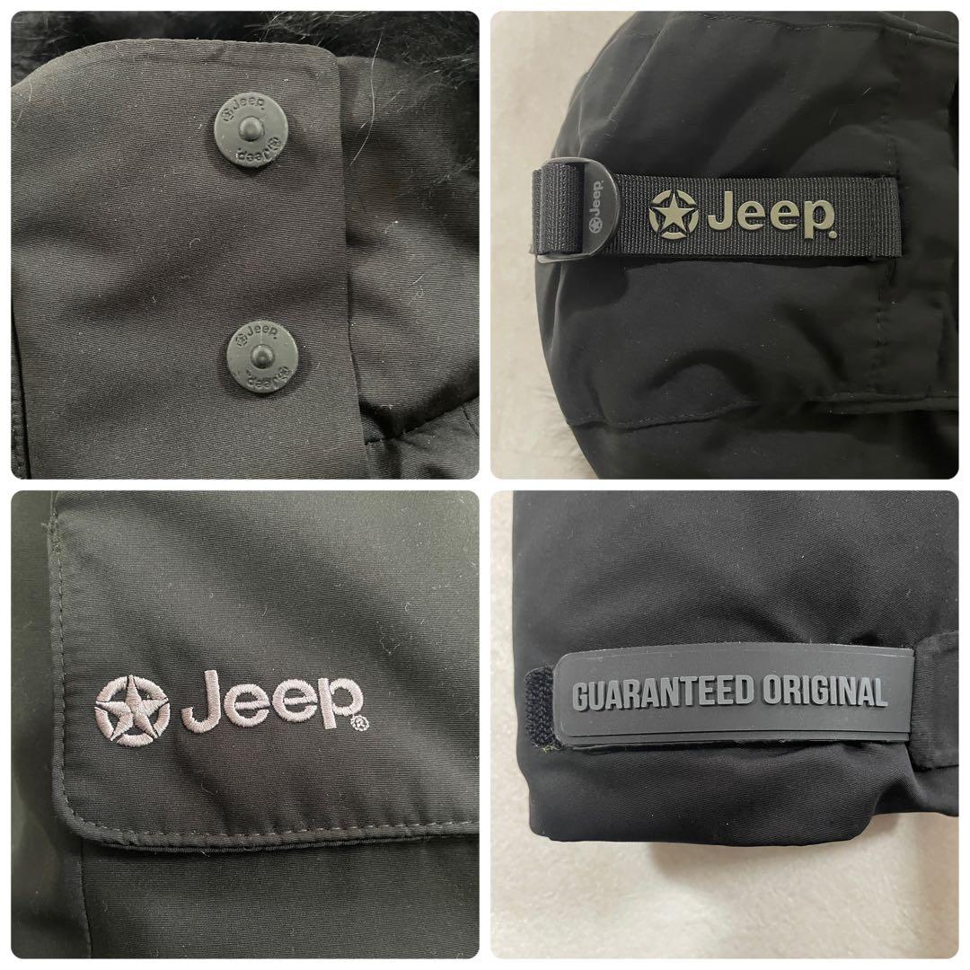 【海外限定】Jeep ダウンジャケット ファー付き ロゴパッチ L ブラック