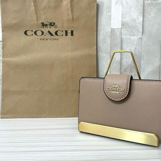 訳あり新品 COACH 二つ折り財布 ベージュ系