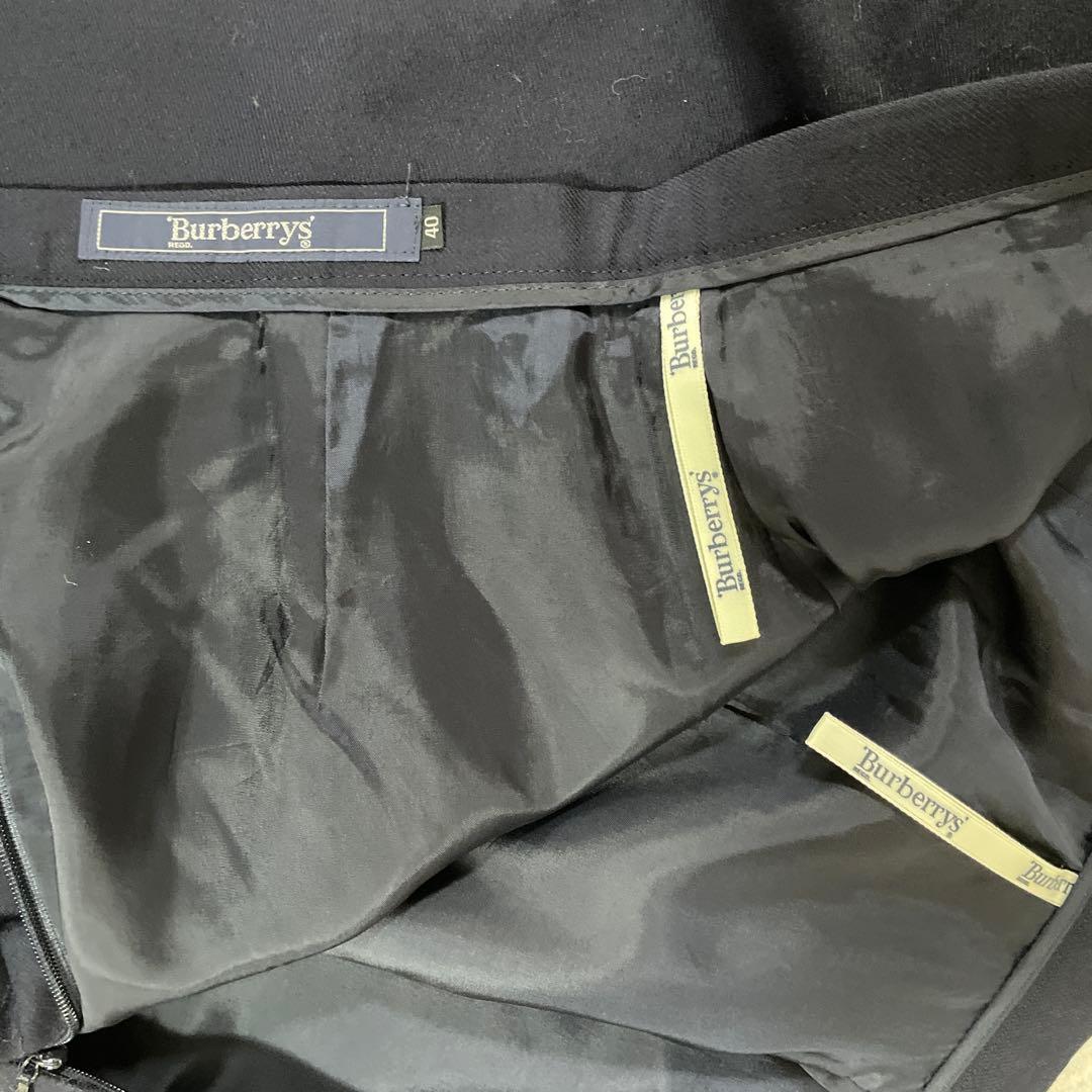 【美品】90s BURBERRY 膝丈 タイトスカート カシミヤ混 40 紺色