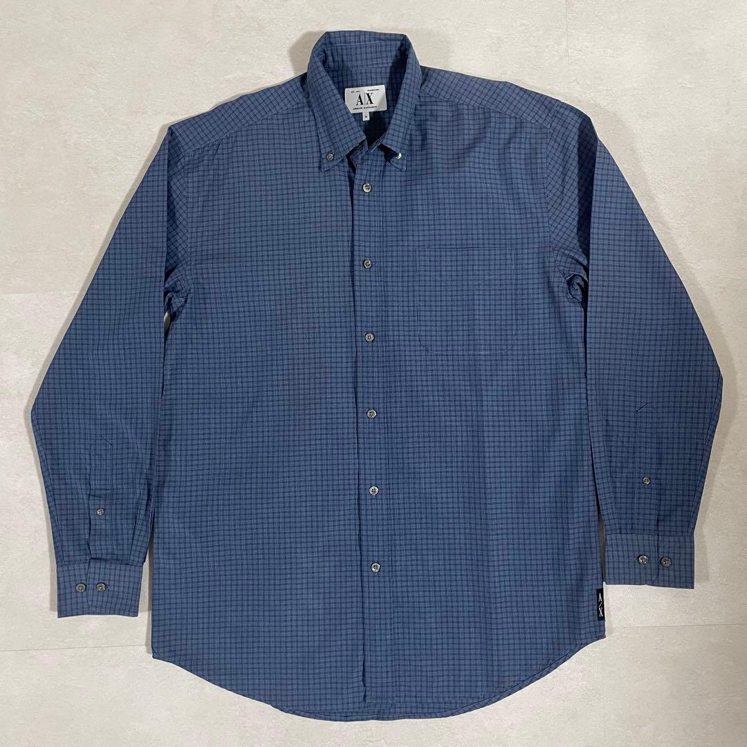 古着 ARMANI EXCHANGE 長袖シャツ M チェック柄 ブルー系