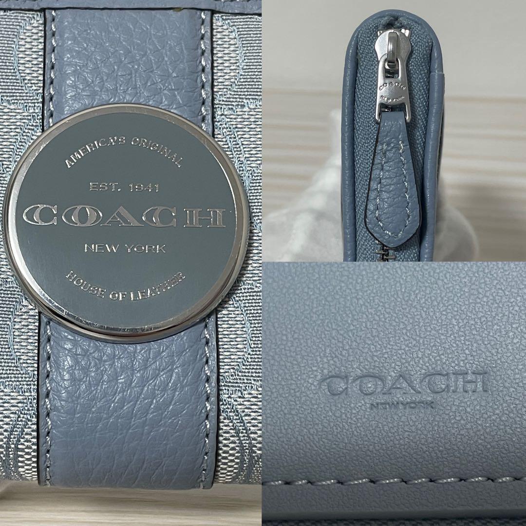 訳あり新品 COACH 二つ折り財布 ライトブルー シグネチャー