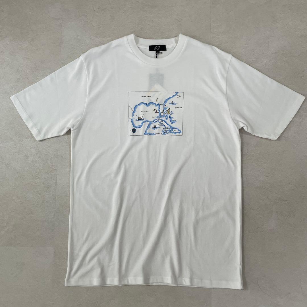 【新品未使用タグ付】23区 HOMME 地図プリント Tシャツ 50 ホワイト