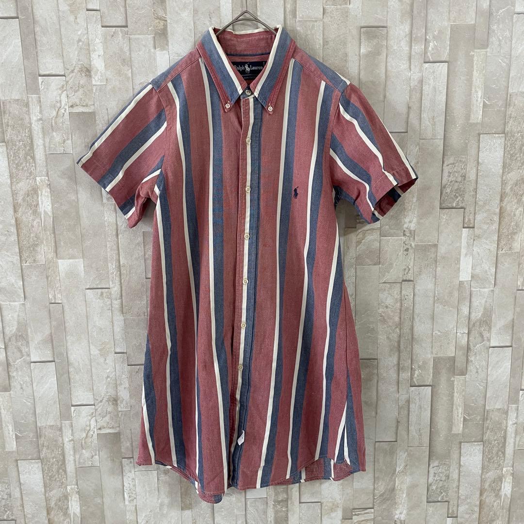 90s RALPH LAUREN 半袖シャツ サイズS相当 ストライプ柄