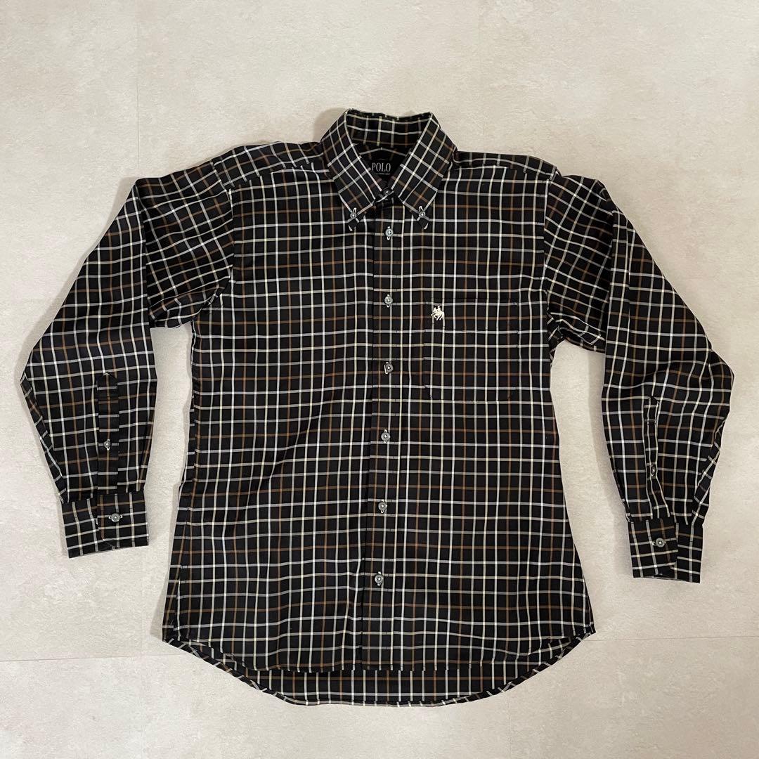 【美品】POLO BCS 長袖シャツ サイズM ブラック チェック柄