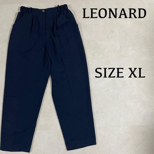 【美品】LEONARD SPORT パンツ ロゴ刺繍 サイズXL ネイビー