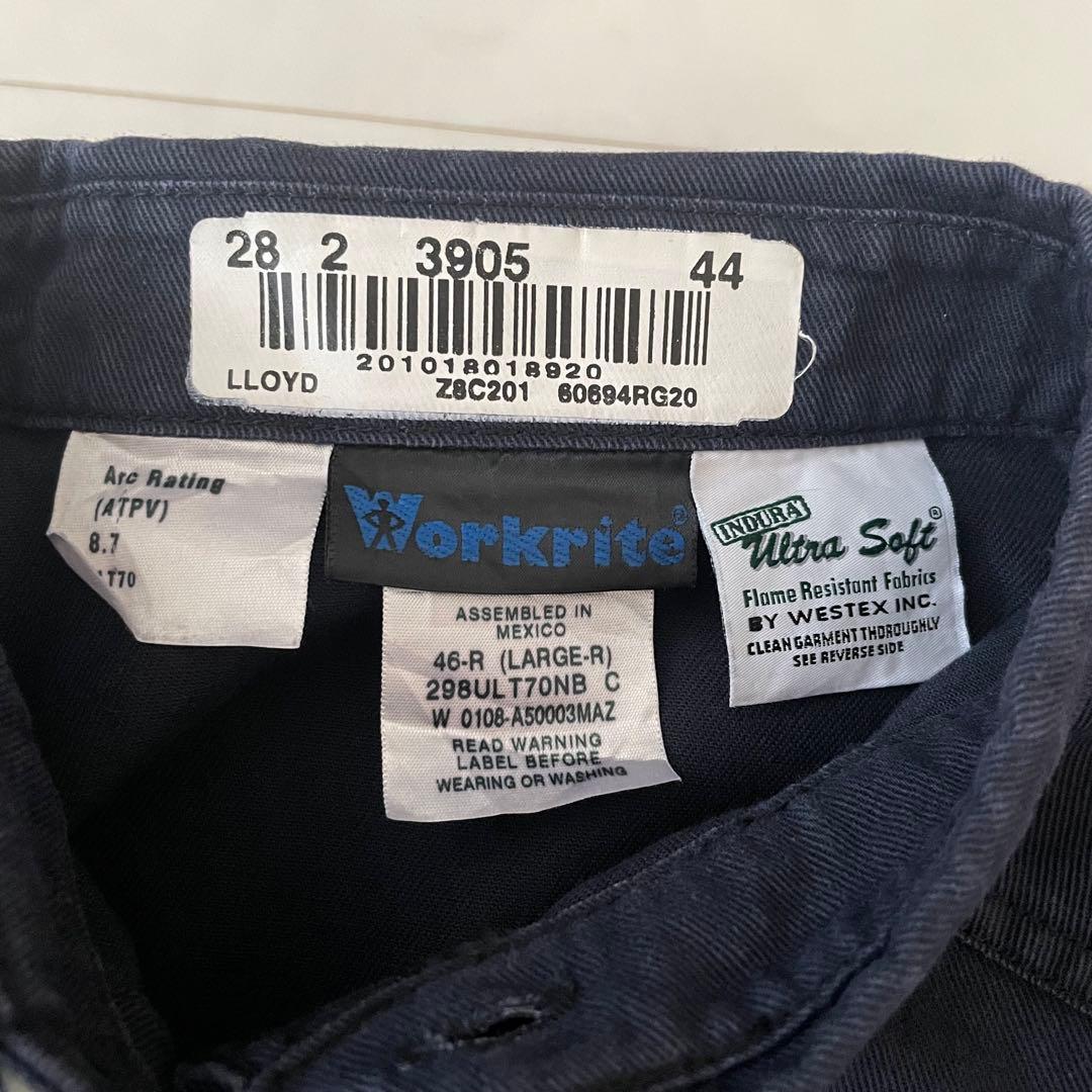 古着 Workrite 長袖ワークシャツ Lサイズ ネイビー ボタンダウン