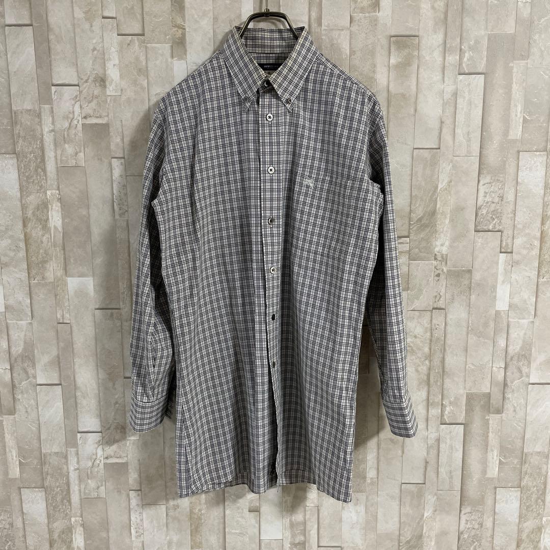 古着 BURBERRY LONDON 長袖シャツ ロゴ刺繍 日本製 チェック柄