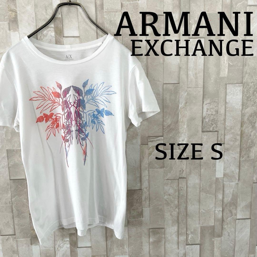 古着 ARMANI EXCHANGE プリント 半袖Tシャツ S ホワイト