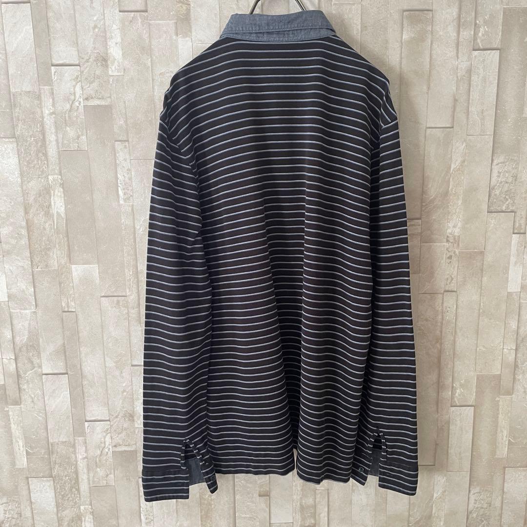 古着 BURBERRY LONDON ボーダー 長袖ポロシャツ LLサイズ