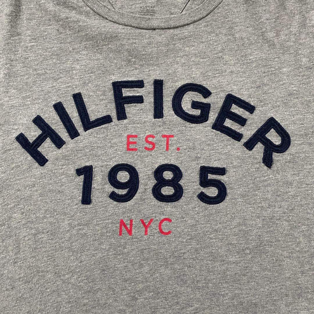 古着 TOMMY HILFIGER 長袖Tシャツ ロゴ刺繍 XS グレー