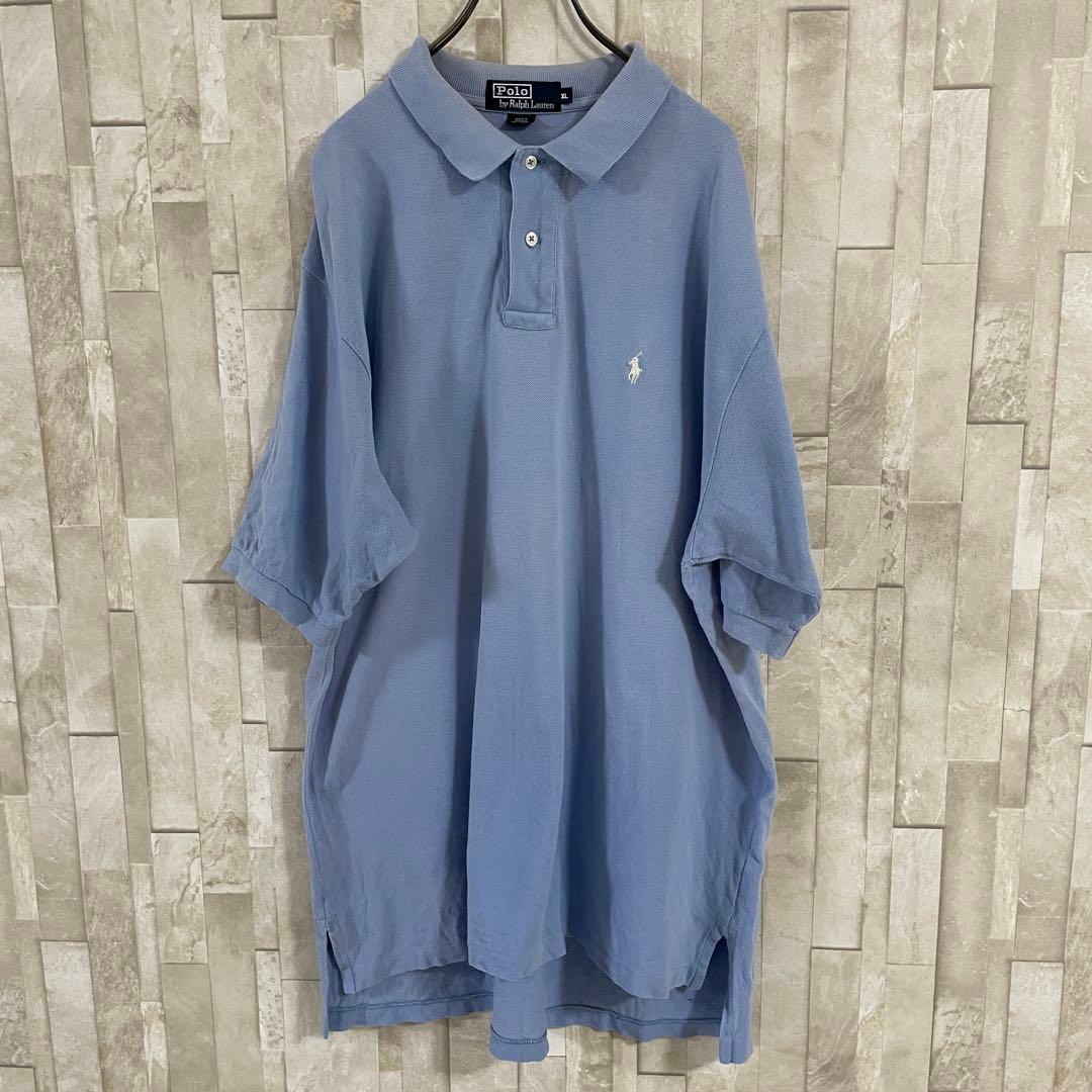 90s POLO RALPH LAUREN 半袖ポロシャツ XL ライトブルー