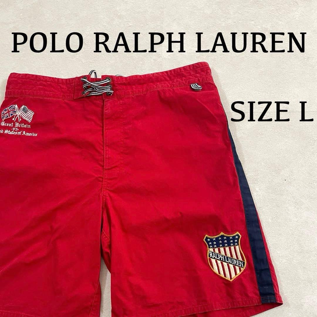 90s POLO RALPH LAUREN レッド ハーフパンツ Lサイズ