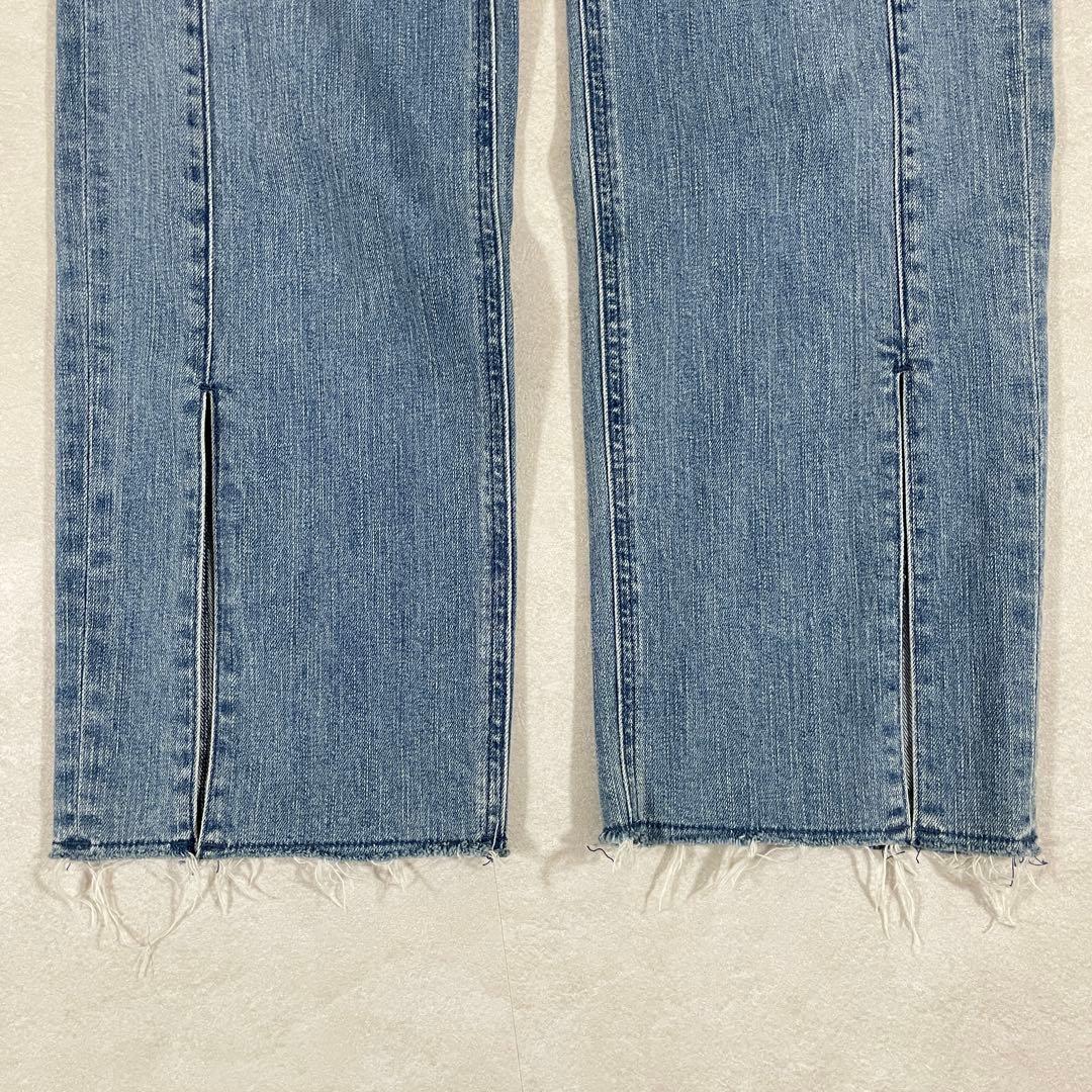 【美品】YANUK デニムパンツ フリンジ裾 スリット ロゴボタン サイズS