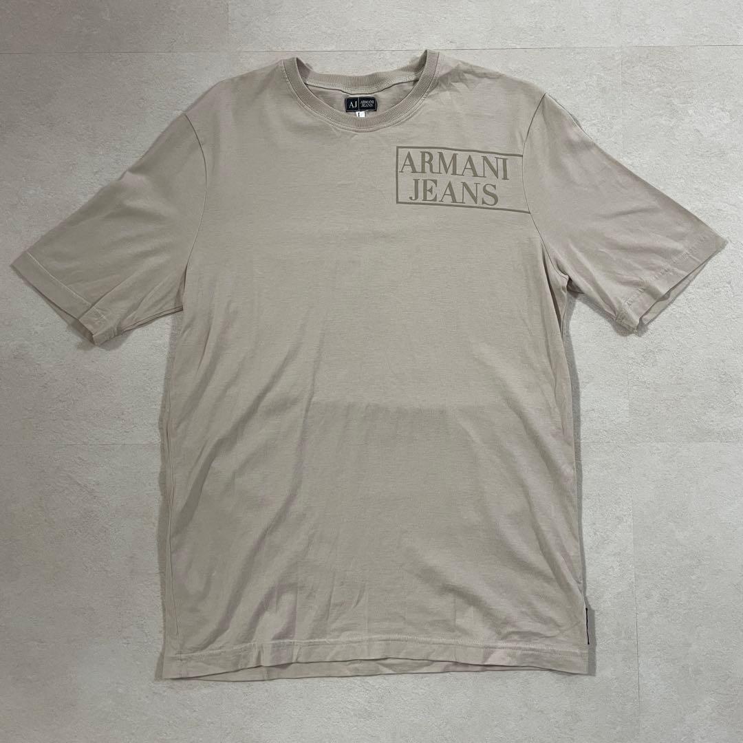 【美品】ARMANI JEANS 半袖Tシャツ ロゴプリント S ベージュ