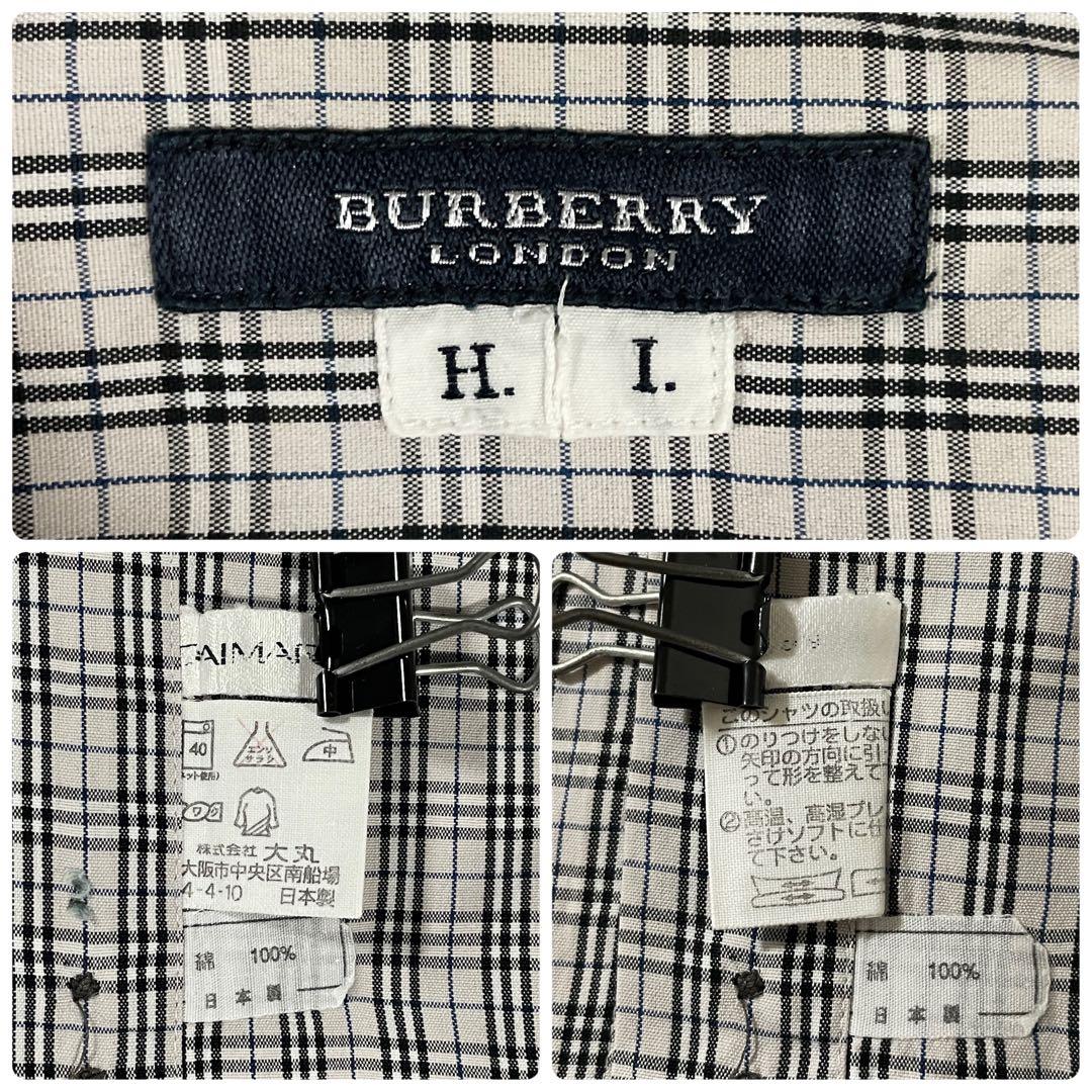 古着 BURBERRY LONDON 長袖シャツ ロゴ刺繍 日本製 チェック柄