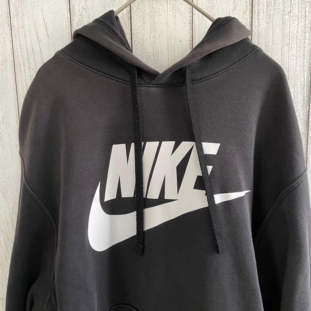 NIKE ナイキ フード付き長袖パーカー Mサイズ ブラック ビッグロゴ