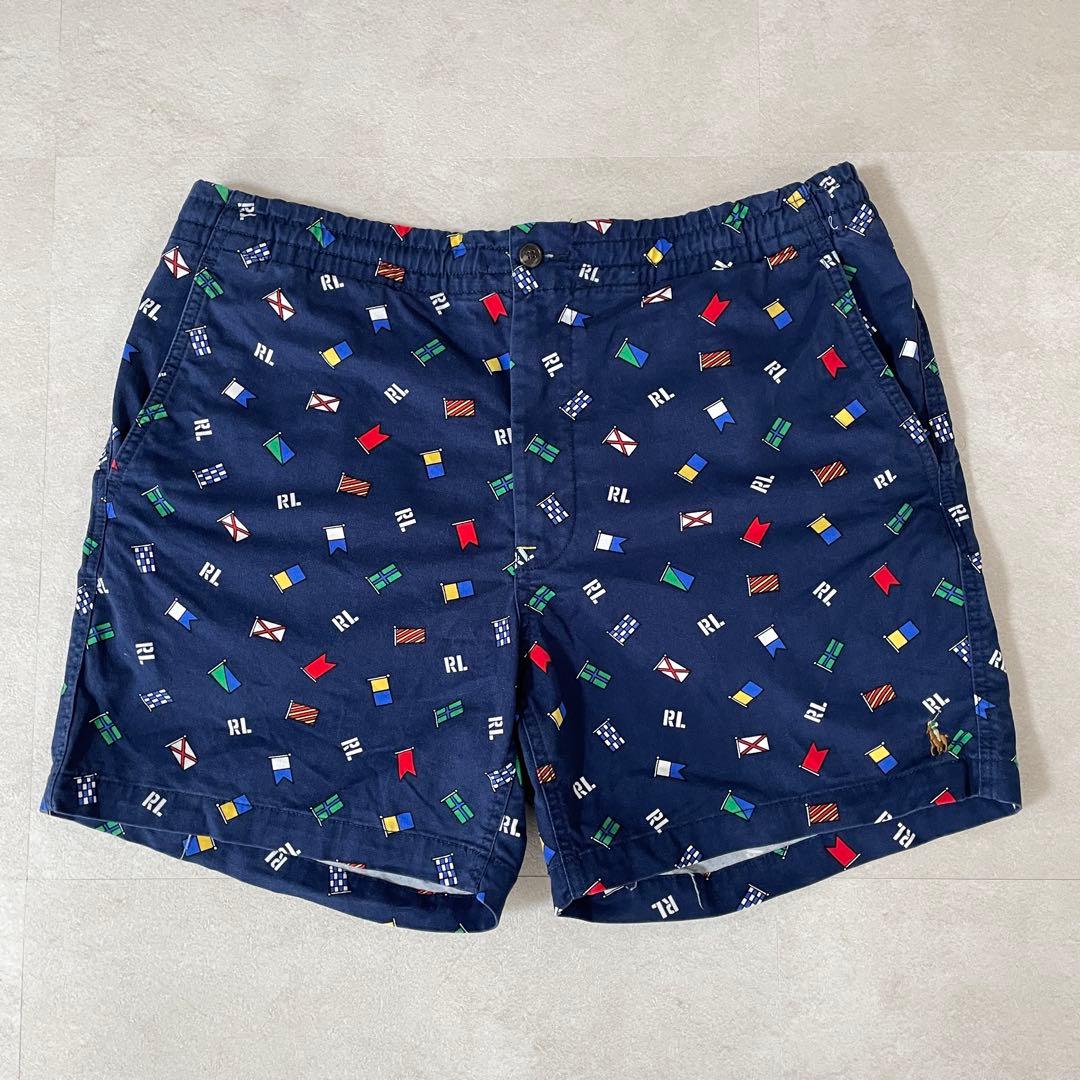 【美品】POLO RALPH LAUREN ハーフパンツ L ネイビー系 国旗柄