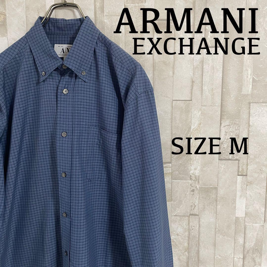 古着 ARMANI EXCHANGE 長袖シャツ M チェック柄 ブルー系