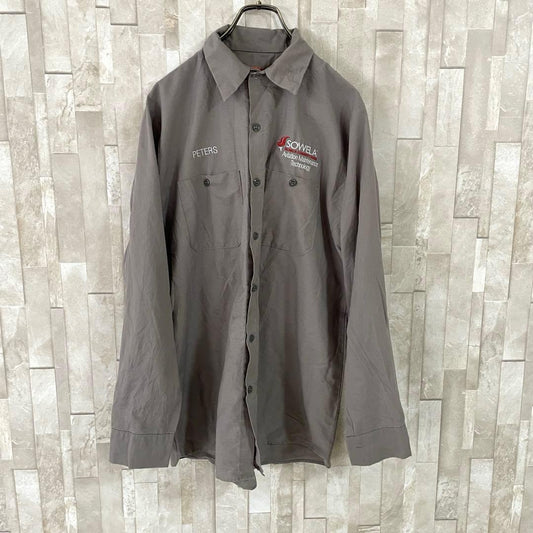 古着 RED KAP 長袖ワークシャツ ロゴ刺繍 サイズM グレー