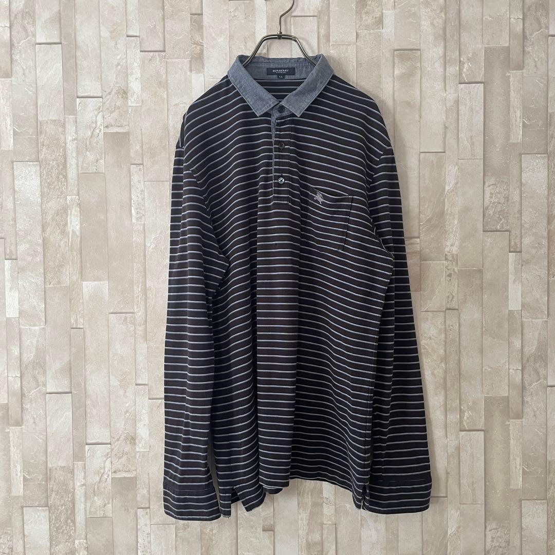 古着 BURBERRY LONDON ボーダー 長袖ポロシャツ LLサイズ