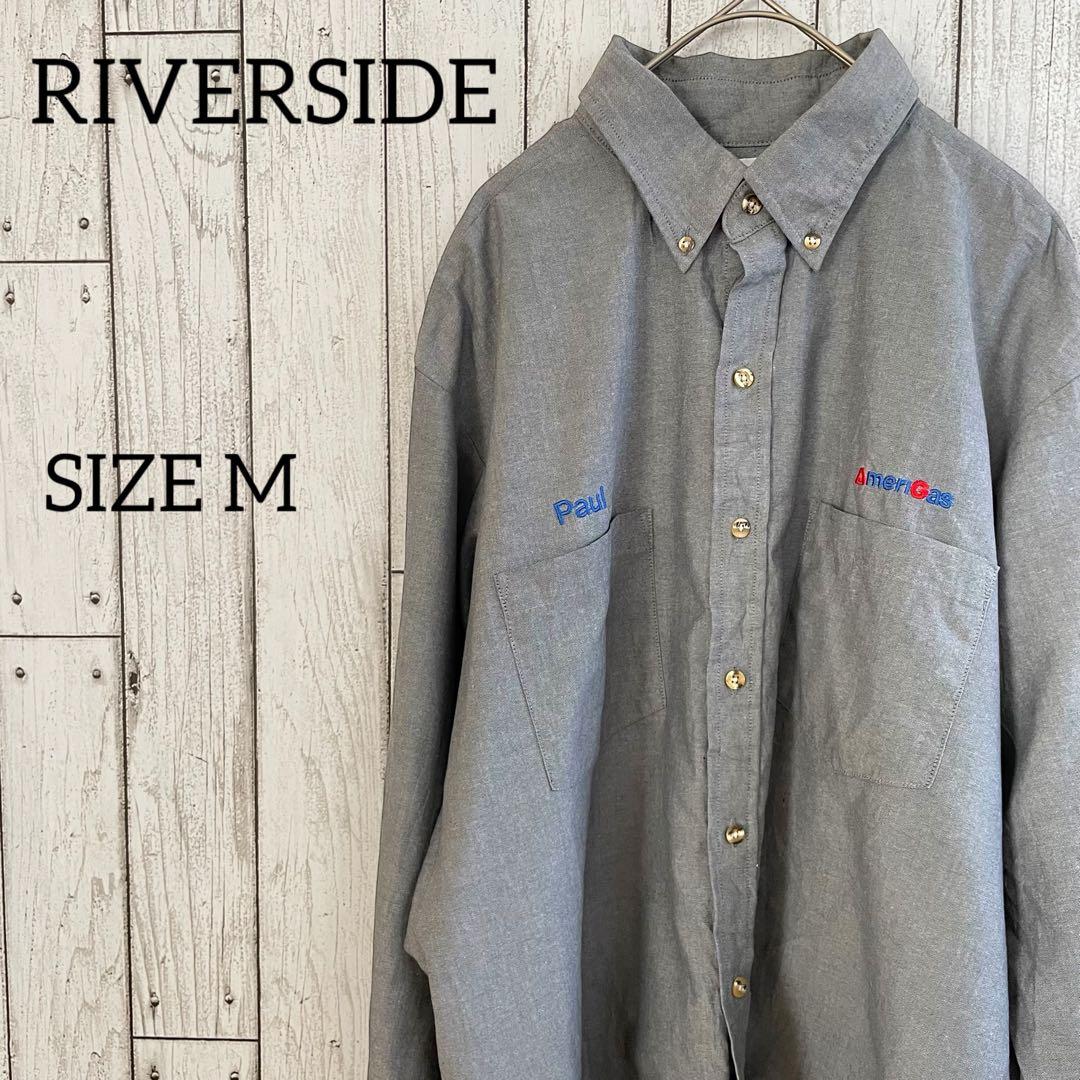 古着 RIVERSIDE メンズ 長袖ワークシャツ Mサイズ グレー
