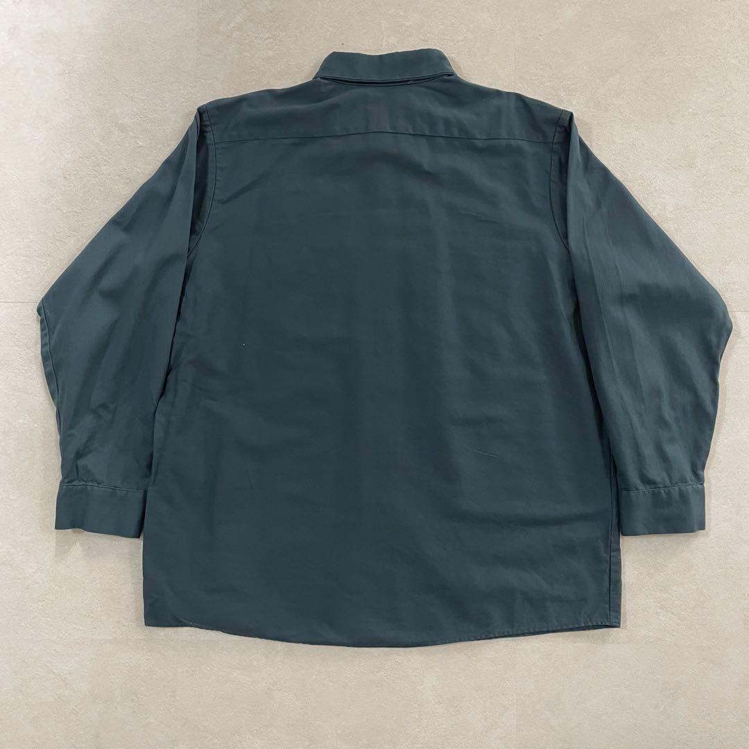 【美品】UniFirst 長袖ワークシャツ ワッペン刺繍17.5-02 緑