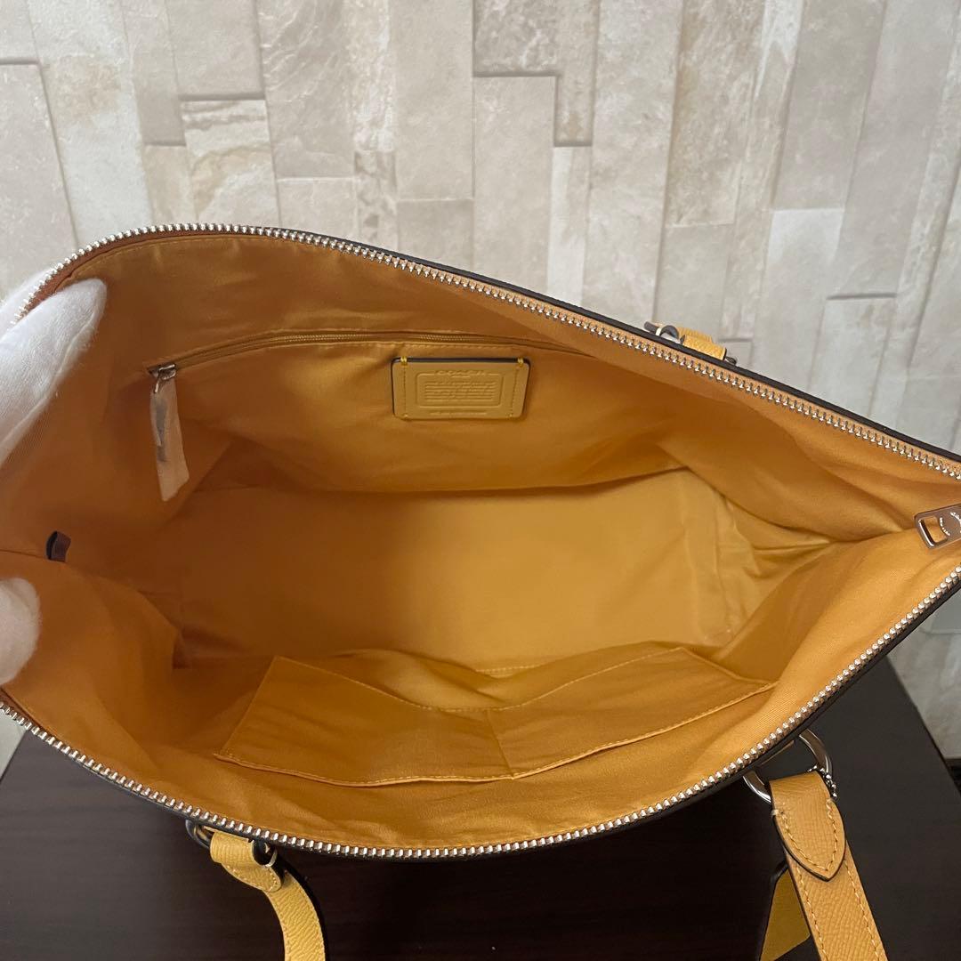 訳あり新品 COACH トートバッグ ハニカム/イエロー