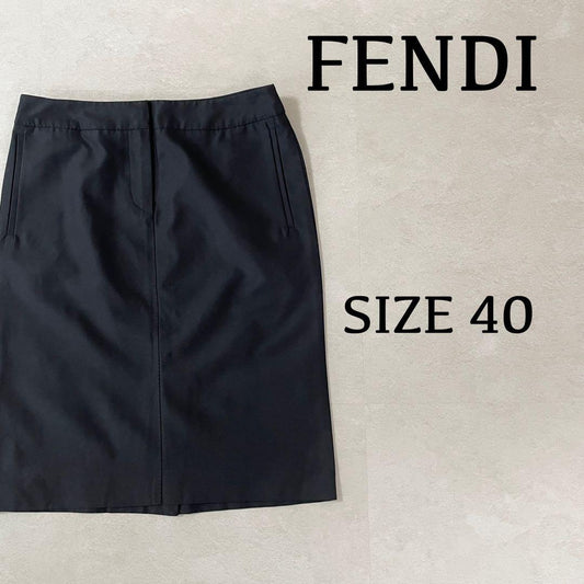【美品】FENDI ひざ丈スカート イタリア製 サイズ40 ブラック 薄手