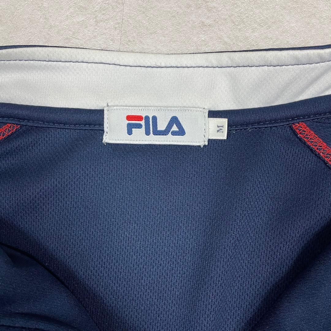 古着 FILA 半袖シャツ ハーフジップ スポーツウェア M ネイビー