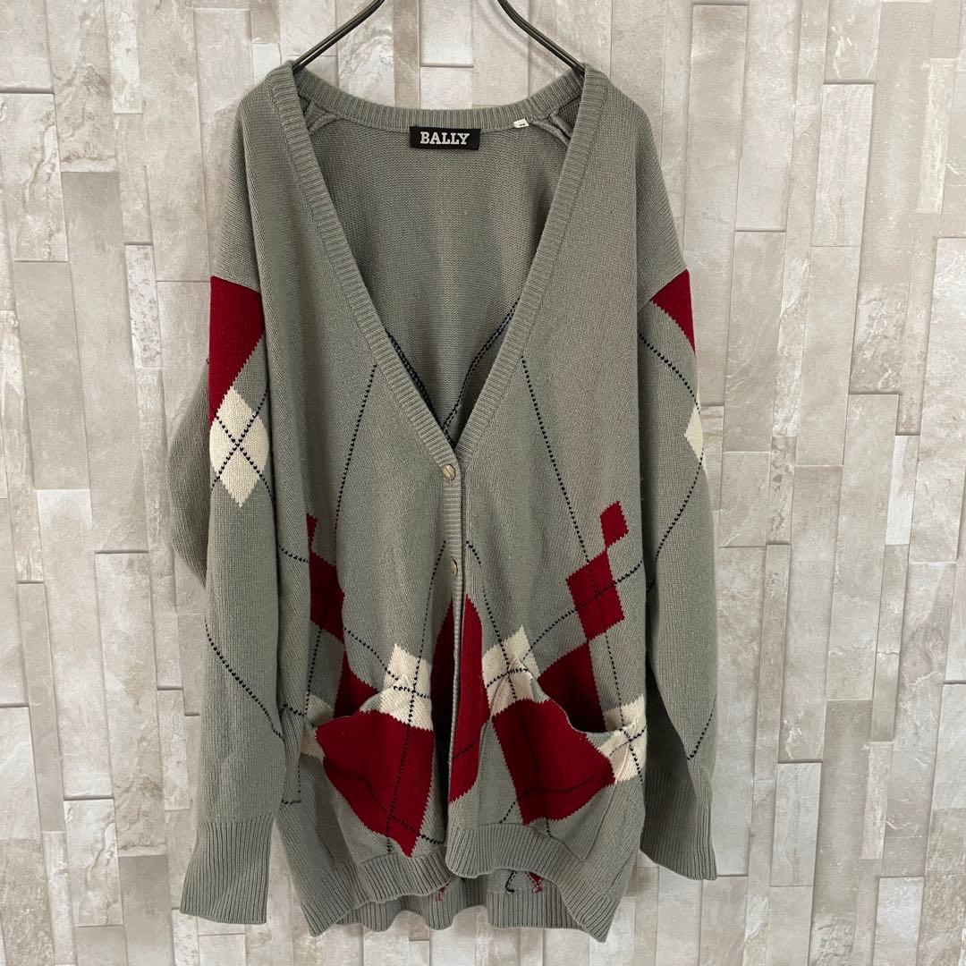 【美品】BALLY 長袖カーディガン カシミヤ100% アーガイル柄 M