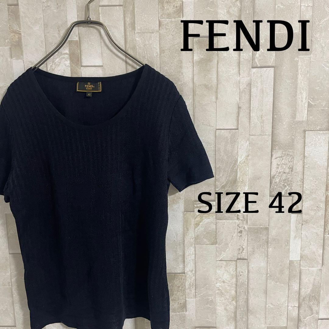 【美品】FENDI 半袖ニットシャツ サイズ42 ネイビー