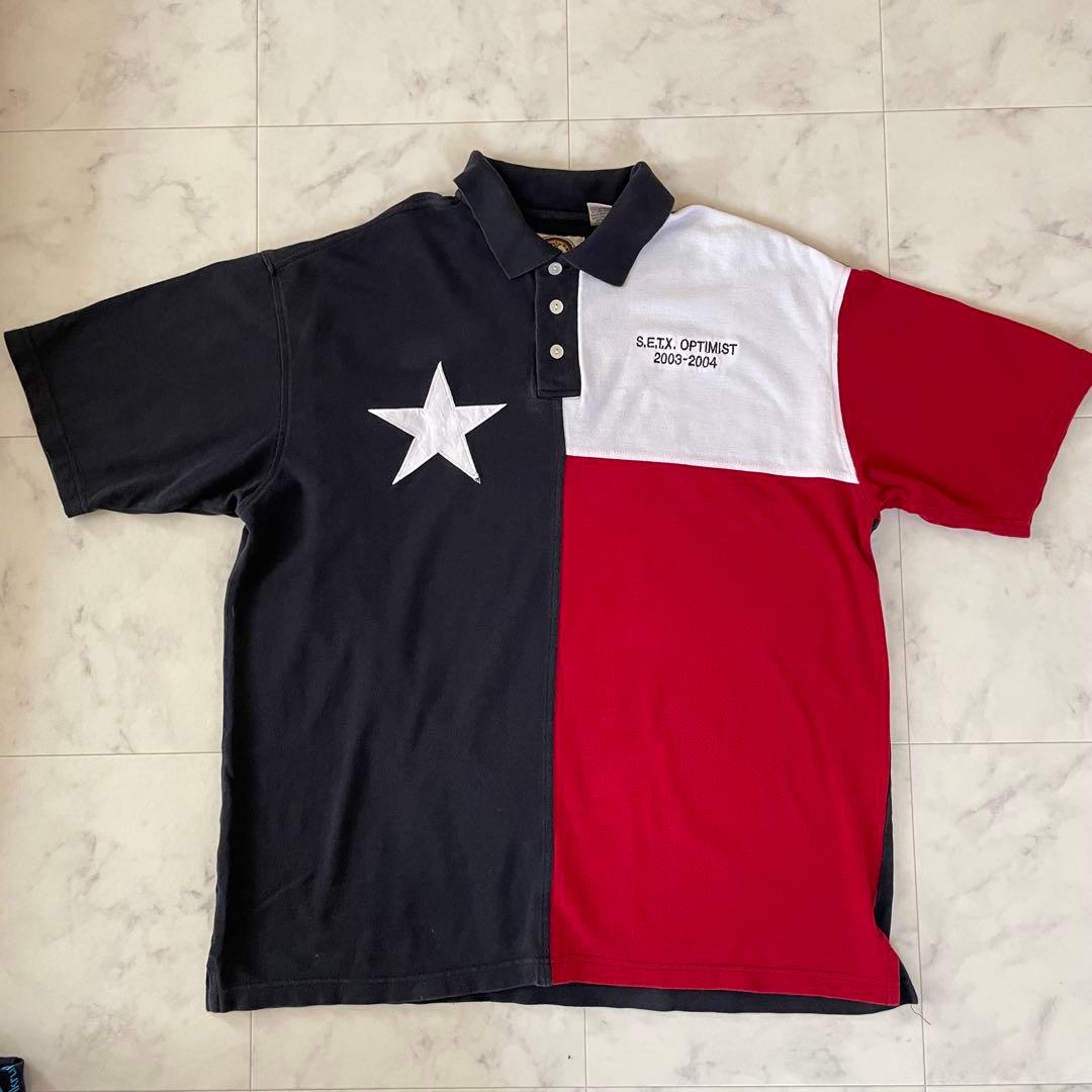 【美品】USA 古着 TEXAS トリコロールカラー 半袖ポロシャツ Lサイズ