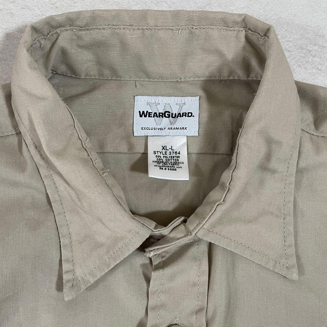 【美品】WearGuard 長袖ワークシャツ ロゴ刺繍 サイズXL ベージュ
