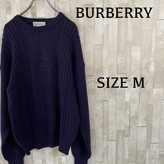 【美品】90s BURBERRY ニット セーター エンブレム刺繍 M 紫色