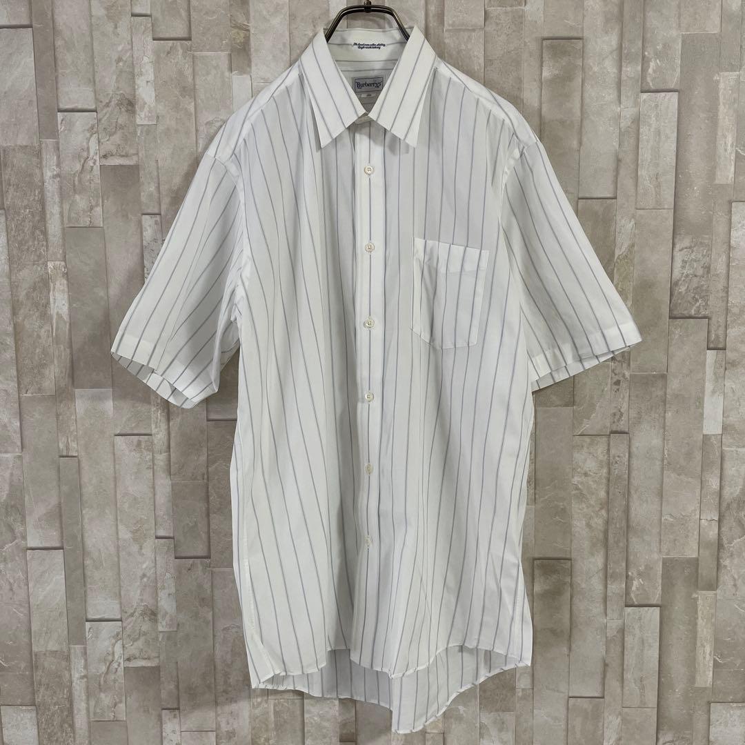 90s BURBERRY 半袖シャツ ストライプ サイズ39 ホワイト
