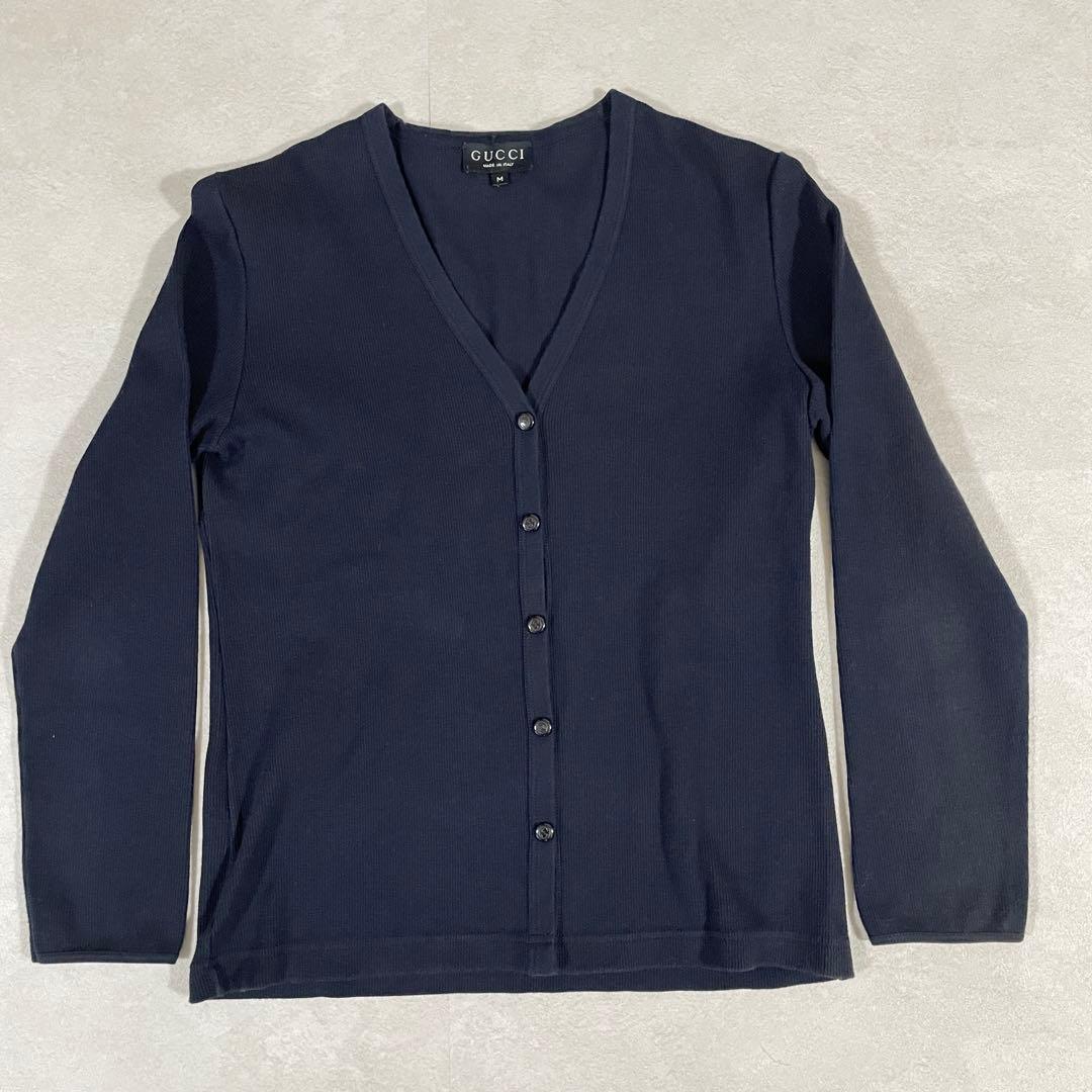 【美品】GUCCI 長袖カーディガン ロゴボタン ダブルG ネイビー M