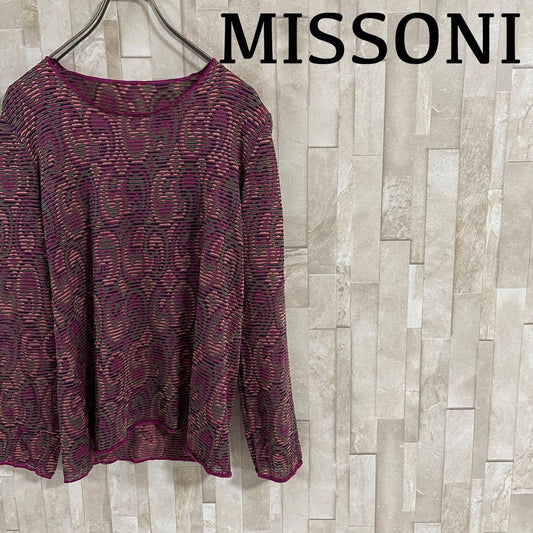 【美品】MISSONI 長袖シャツ パープル系 幾何学模様 サイズM