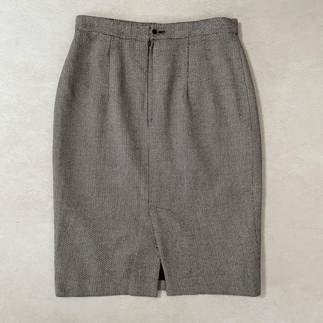 古着 FENDI ひざ丈スカート イタリア製 総柄 グレー×ブラック サイズ40