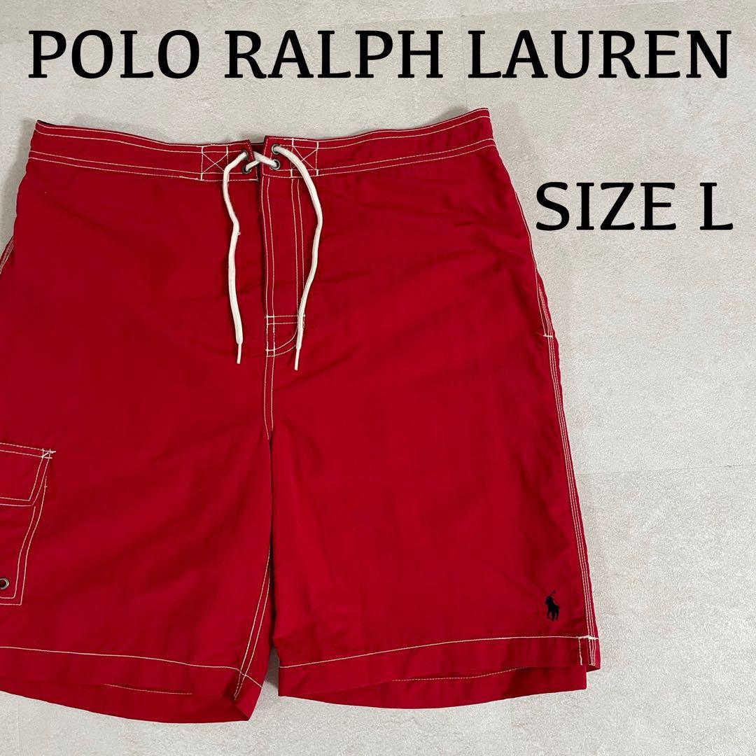 【美品】90s POLO RALPH LAUREN スイムショーツ L レッド