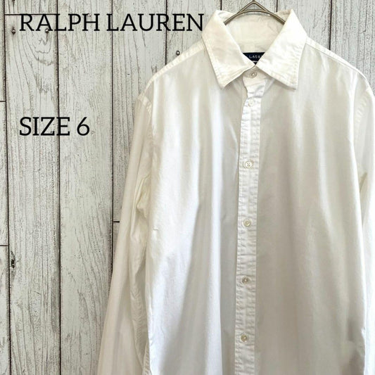 90s ラルフローレン レディース 長袖 シャツ ホワイト 袖ポニー刺繍