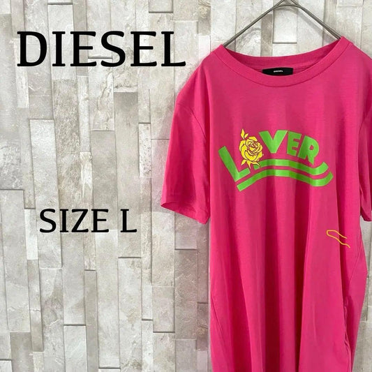 【美品】DIESEL LOVER薔薇プリント Tシャツ ピンク Lサイズ