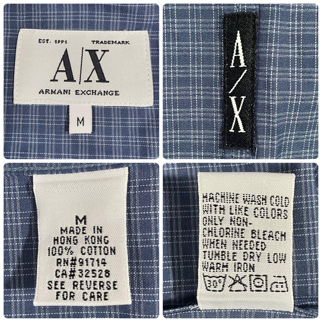 古着 ARMANI EXCHANGE 長袖シャツ M チェック柄 ブルー系