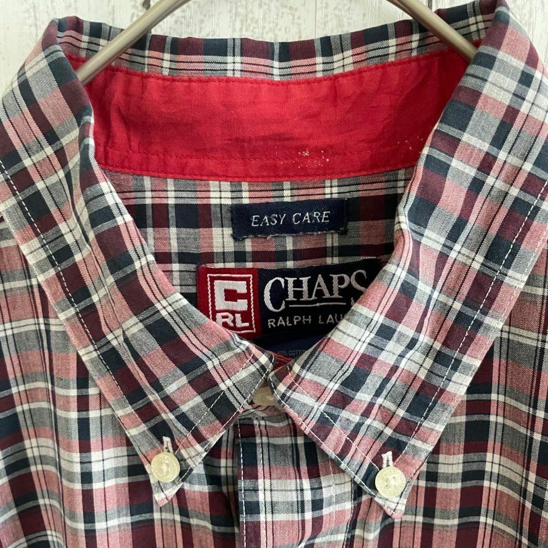 80s ラルフローレン メンズ 半袖 シャツ Mサイズ レッド系 チェック柄